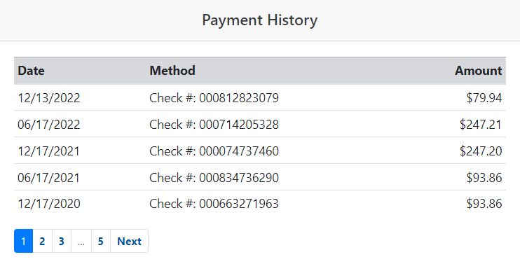 Example of payment histoy table 